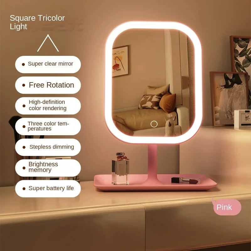 Unique Designer Vanity Mirror Three Colors LEDLight Makeup Mirror Touch Control Desktop Mirror Bedroom Dressing Mirror