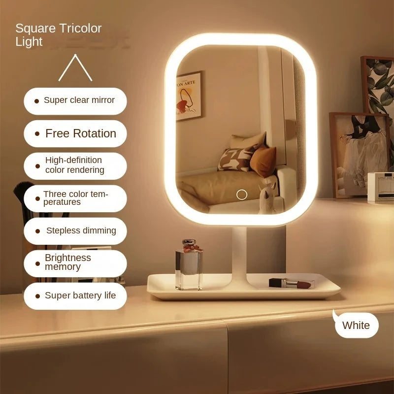 Unique Designer Vanity Mirror Three Colors LEDLight Makeup Mirror Touch Control Desktop Mirror Bedroom Dressing Mirror