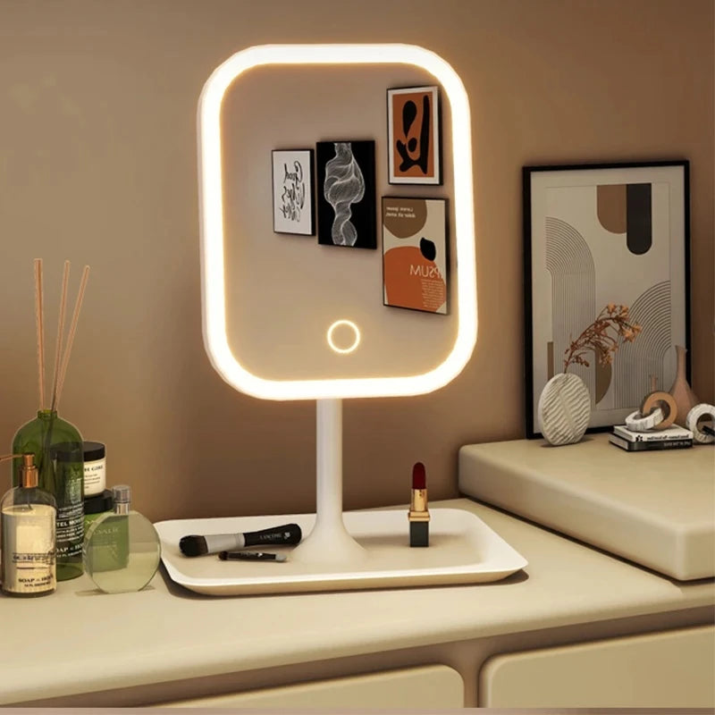 Unique Designer Vanity Mirror Three Colors LEDLight Makeup Mirror Touch Control Desktop Mirror Bedroom Dressing Mirror